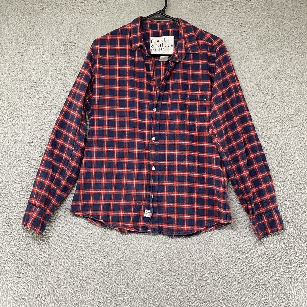 Frank & Eileen Barry Shirt Womens Large Blue Red Plaid Flannel Button Up Top
